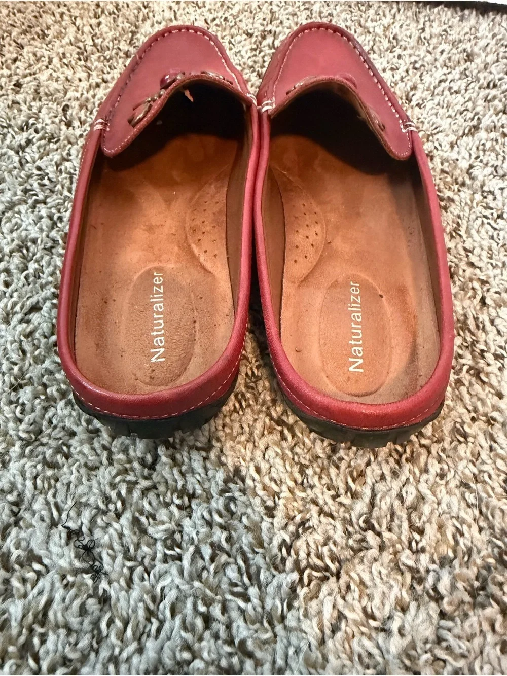 ⚡️Naturalizer Red Leather Slip-On Loafers with Decorative Studs
